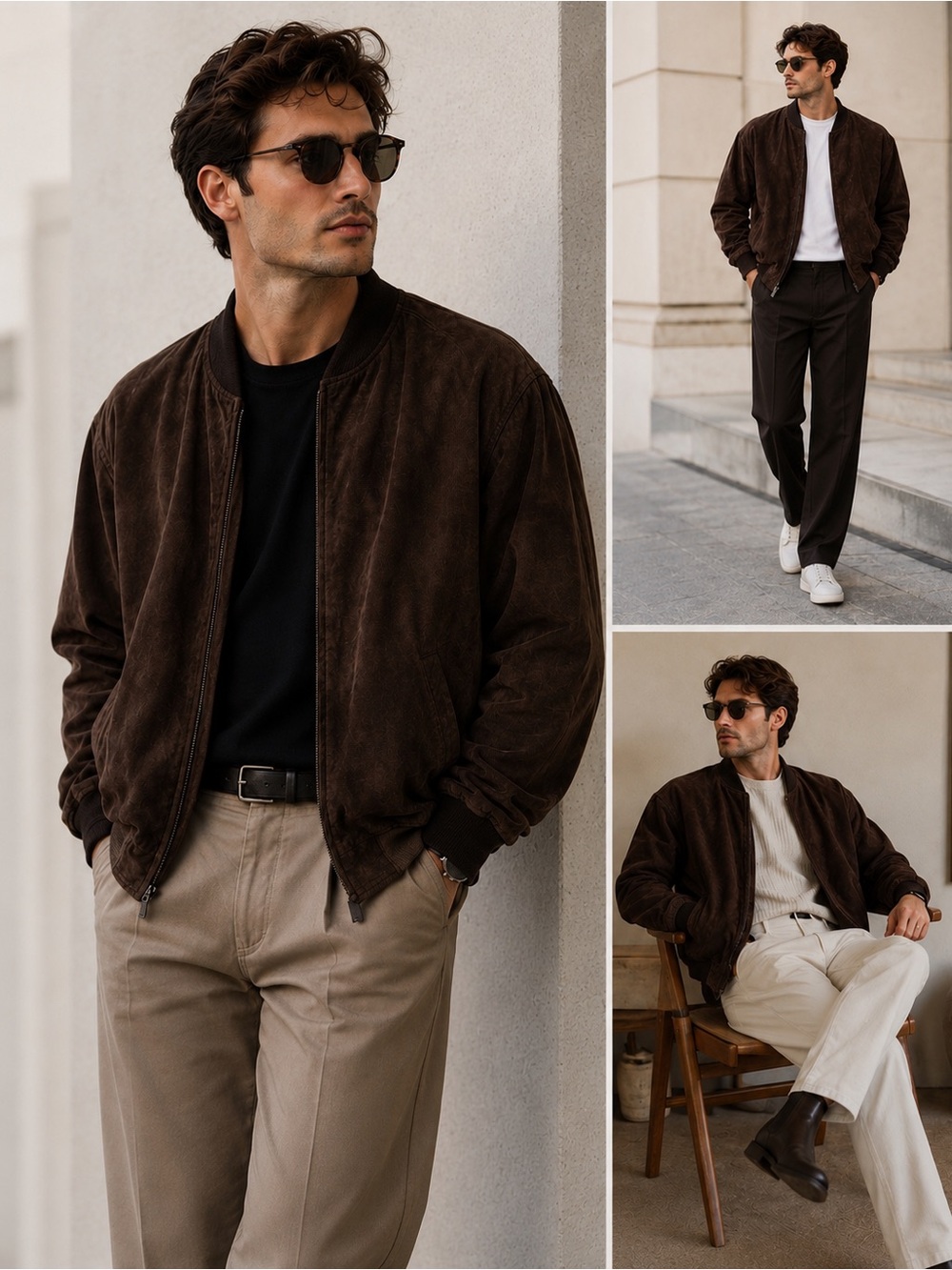 NWT Roundtree & Yorke Men's Washable Brown Suede Bomber Jacket Size Large